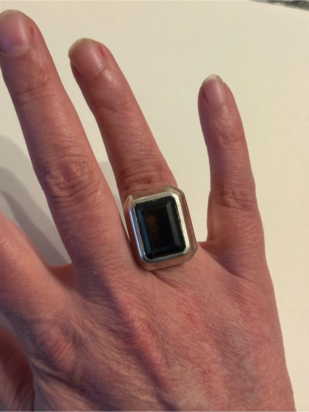 Bold Rectangular Smoky Quartz Stone Sterling Silver Ring